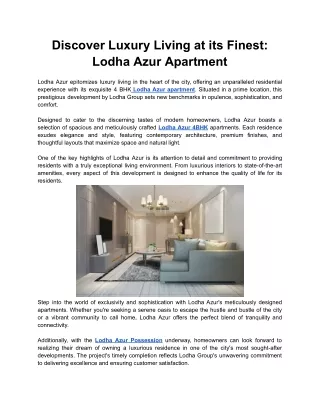 Discover Luxury Living at its Finest - Lodha Azur Apartment