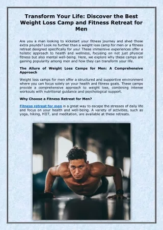 Transform Your Life  Discover the Best Weight Loss Camp and Fitness Retreat for Men