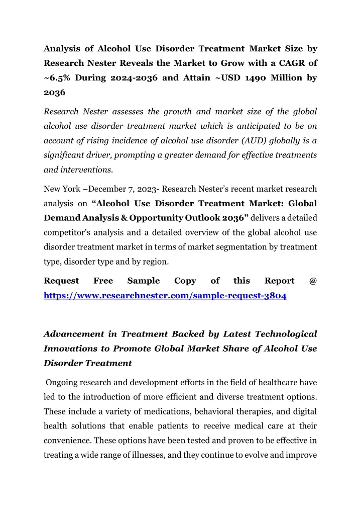 analysis of alcohol use disorder treatment market