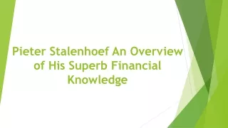 Pieter Stalenhoef: An Overview of His Superb Financial Knowledge