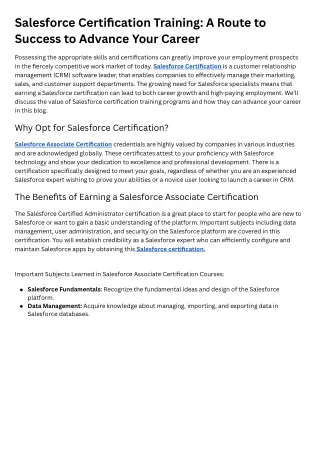 Salesforce Certification Training A Route to Success to Advance Your Career