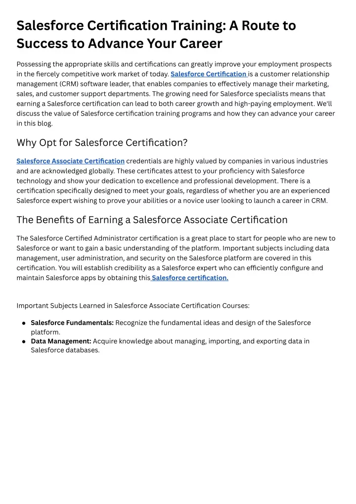 salesforce certification training a route