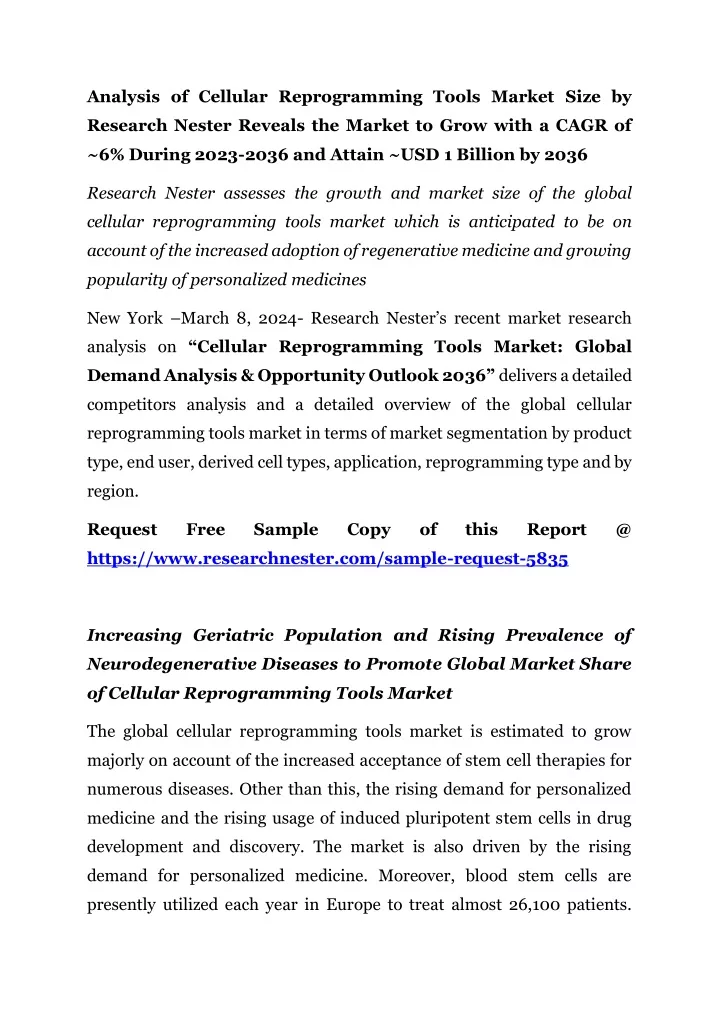 analysis of cellular reprogramming tools market