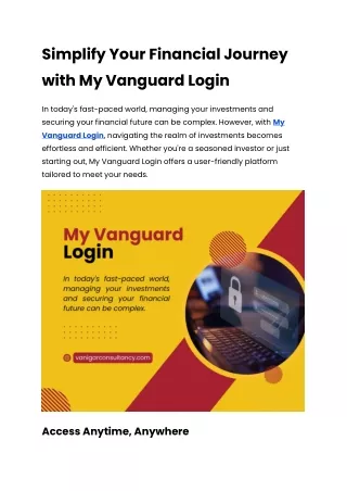Simplify Your Financial Journey with My Vanguard Login
