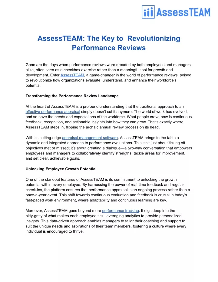 assessteam the key to revolutionizing performance