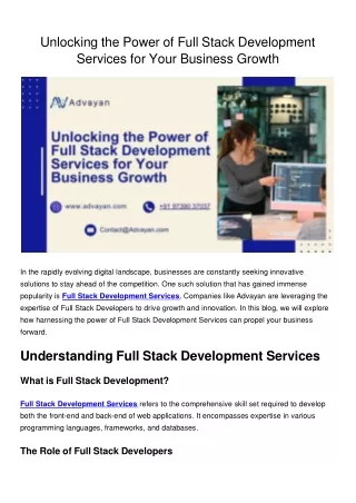 Unlocking the Power of Full Stack Development Services for Your Business Growth