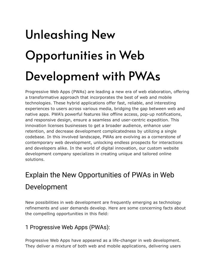 unleashing new opportunities in web development