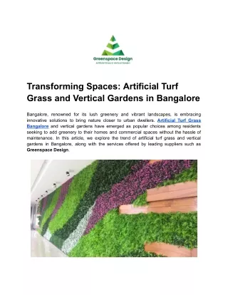 Transforming Spaces_ Artificial Turf Grass and Vertical Gardens in Bangalore