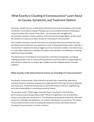 What Exactly is Clouding of Consciousness Learn About its Ca