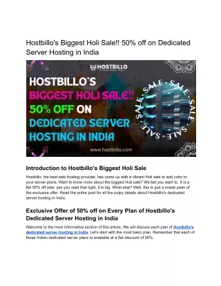Hostbillo's Biggest Holi Sale!! 50% off on Dedicated Server Hosting in India (2)