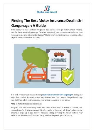 Finding The Best Motor Insurance Deal In Sri Ganganagar doc