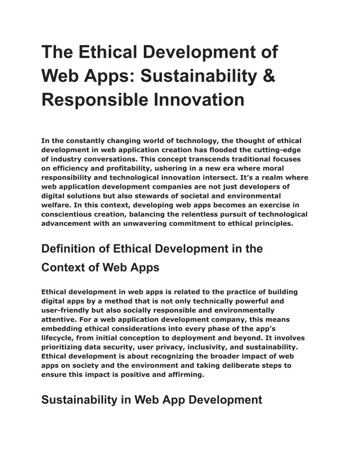 the ethical development of web apps