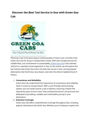 Green Goa Cab Services