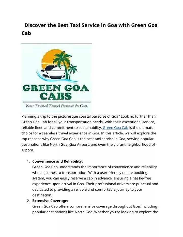 discover the best taxi service in goa with green