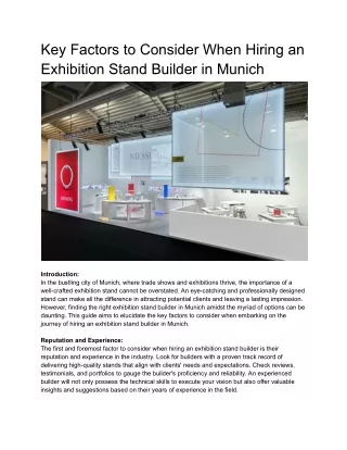 Key Factors to Consider When Hiring an Exhibition Stand Builder in Munich