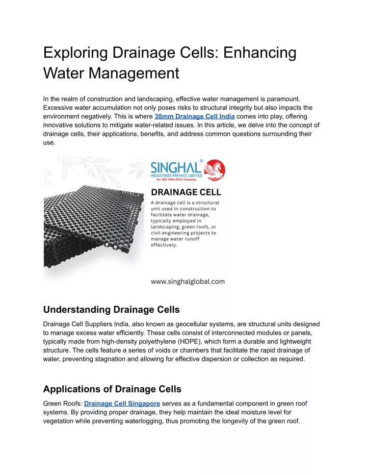 exploring drainage cells enhancing water