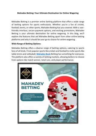 Mahadev Betting Your Ultimate Destination for Online Wagering