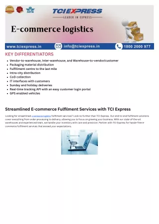 Streamlined E-commerce Fulfillment Services with TCI Express