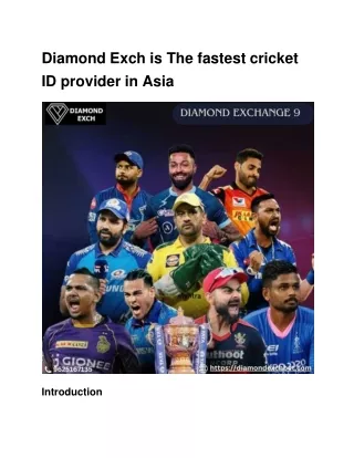 Diamond Exch is The fastest cricket ID provider in Asia