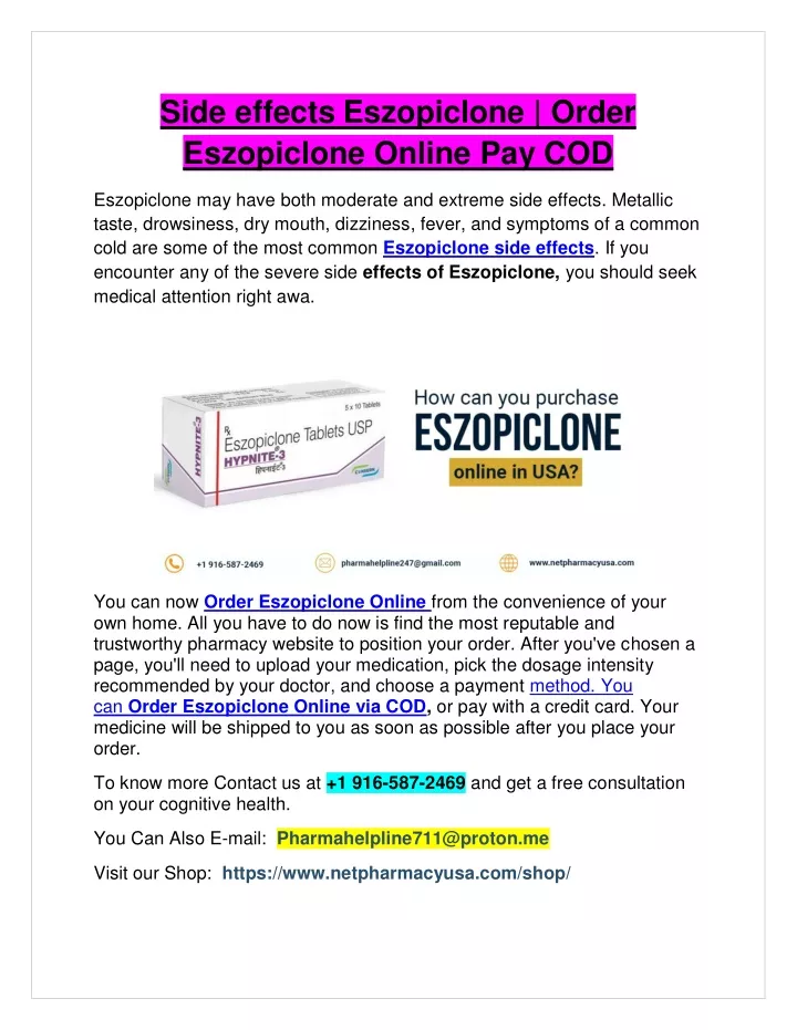 side effects eszopiclone order eszopiclone online