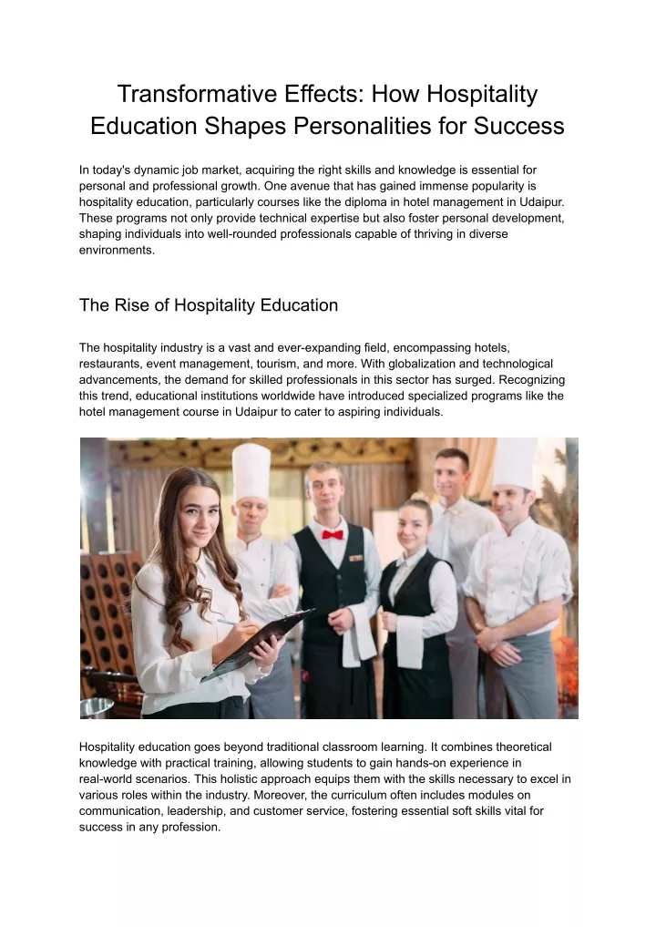 transformative effects how hospitality education