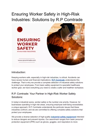 Ensuring Worker Safety in High-Risk Industries - Solutions by R.P Comtrade