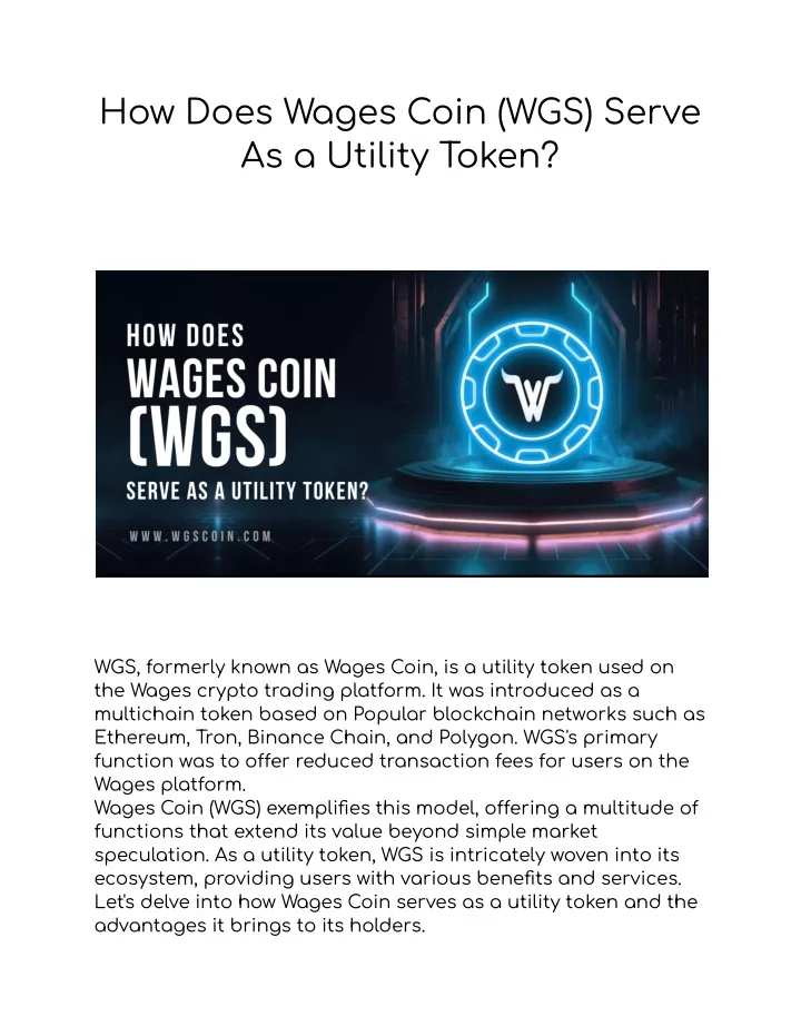 how does wages coin wgs serve as a utility token
