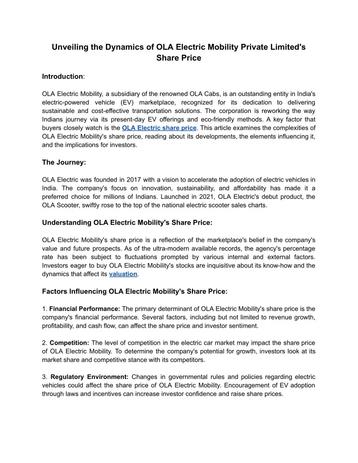 unveiling the dynamics of ola electric mobility