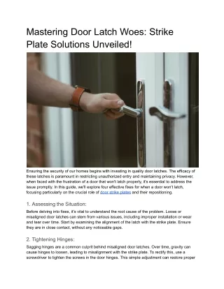 Strike Plate Solutions - Unlocking Door Latch Woes