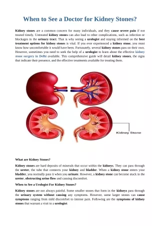When to See a Doctor for Kidney Stones?