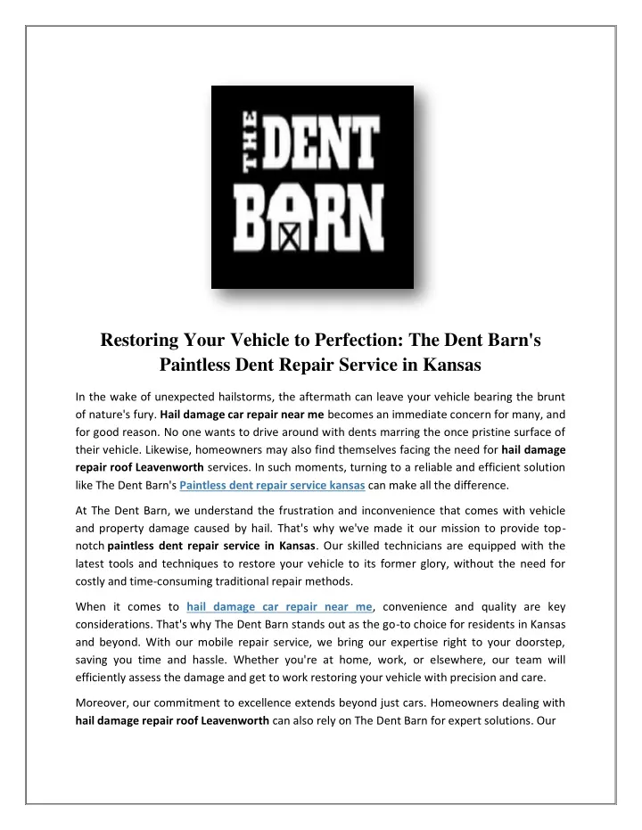 restoring your vehicle to perfection the dent