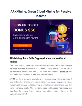arkmining green cloud mining for passive income