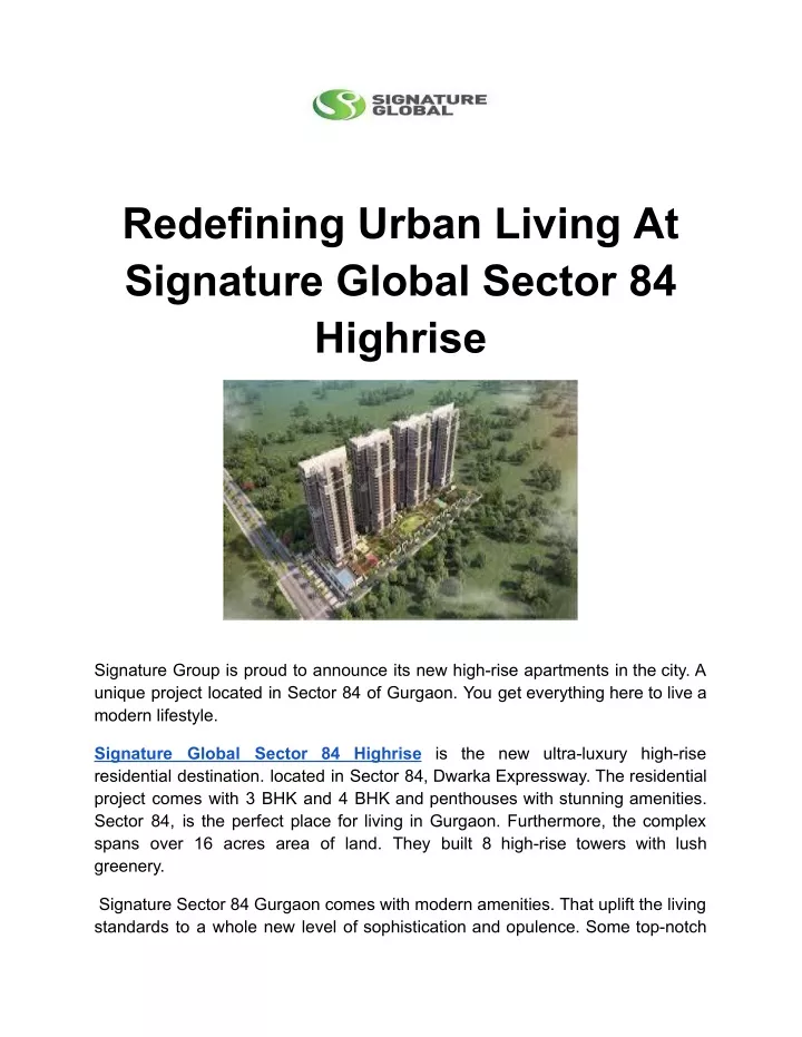 redefining urban living at signature global