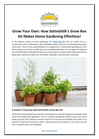 Grow Your Own How Sattvishtik's Grow Box Kit Makes Home Gardening Effortless!