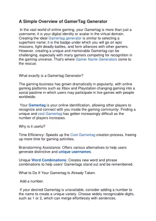 A Simple Overview of GamerTag Generator