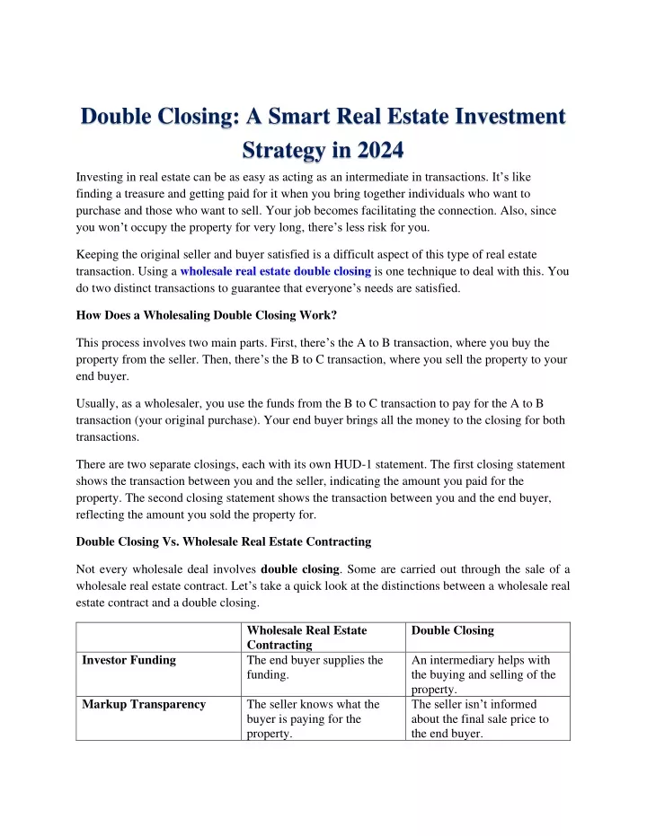 double closing a smart real estate investment