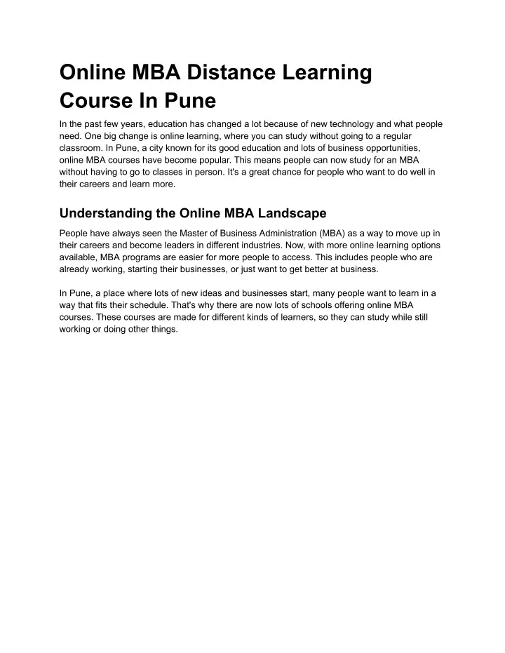 online mba distance learning course in pune