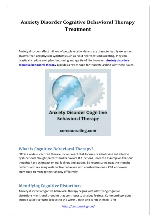 Anxiety Disorder Cognitive Behavioral Therapy Treatment