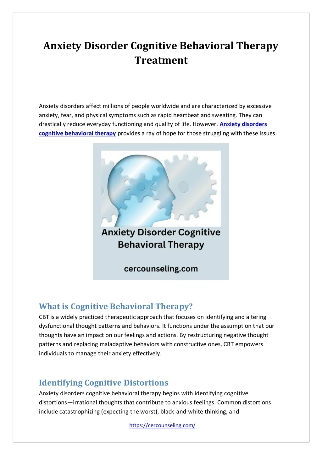 PPT - Anxiety Disorder Cognitive Behavioral Therapy Treatment ...
