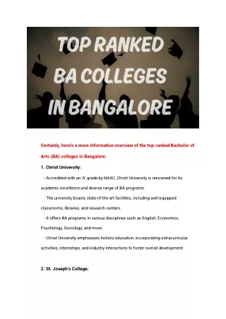 Top Ranked BA Degree Colleges In Bangalore