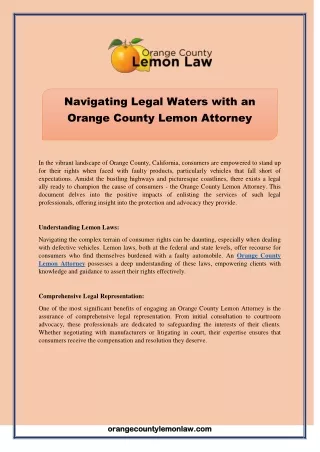 Navigating Legal Waters with an Orange County Lemon Attorney