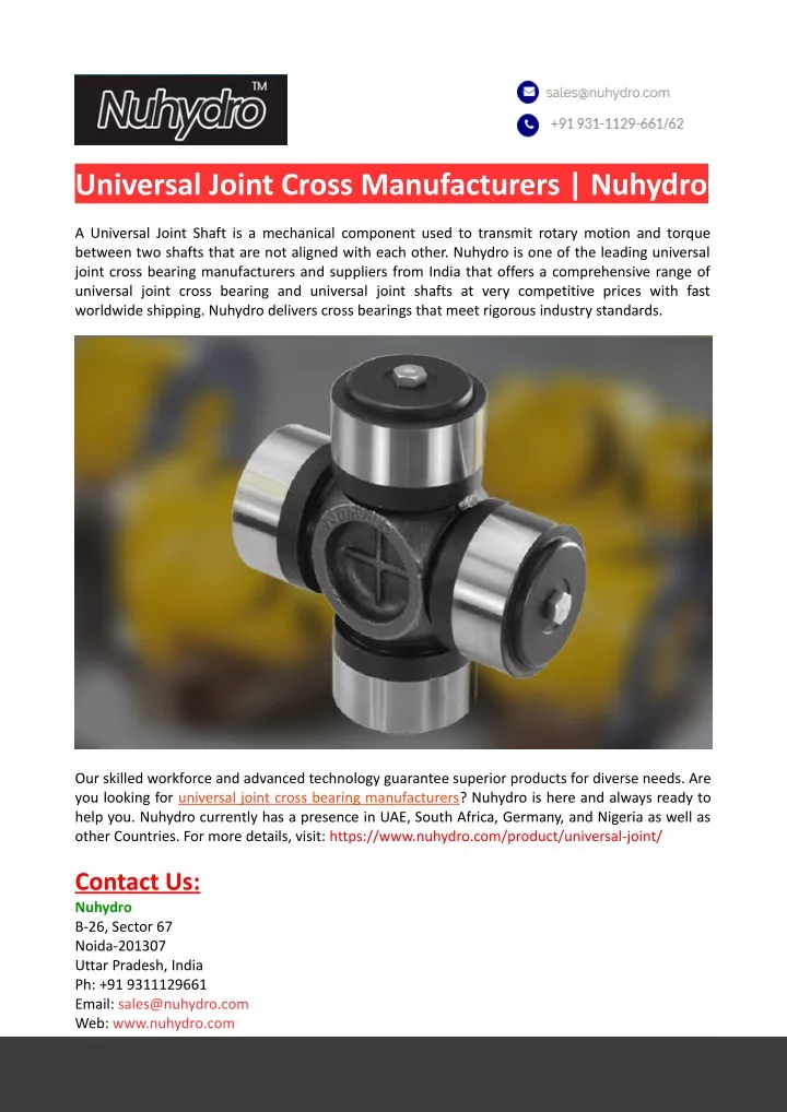 universal joint cross manufacturers nuhydro