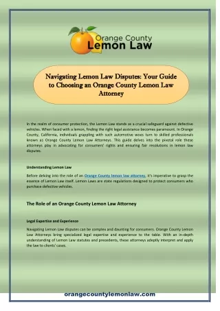 Navigating Lemon Law Disputes: Your Guide to Choosing an Orange County Lemon Law