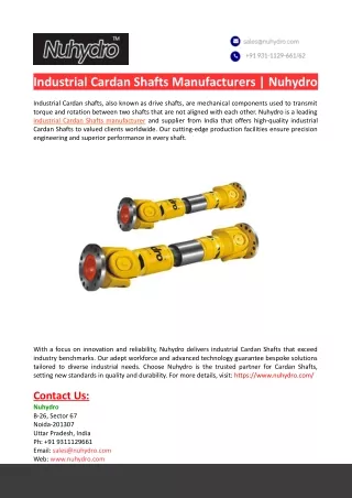Industrial Cardan-Shafts Manufacturers