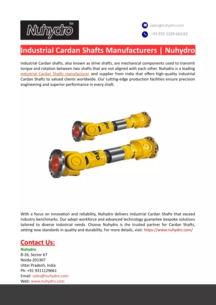 industrial cardan shafts manufacturers nuhydro