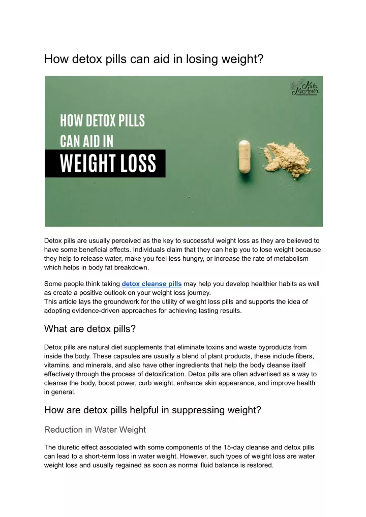 how detox pills can aid in losing weight
