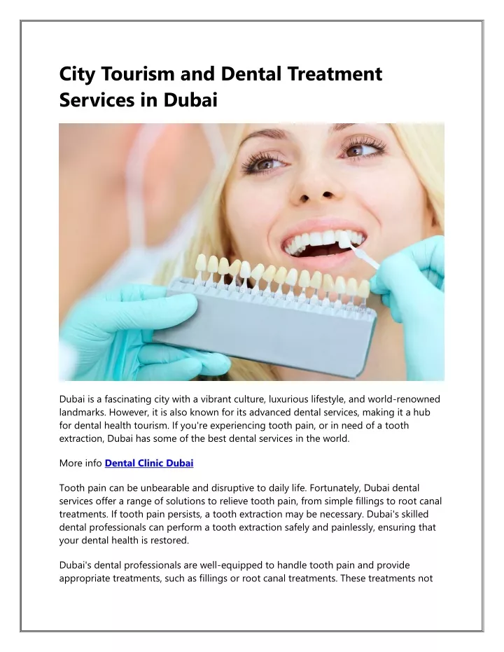city tourism and dental treatment services