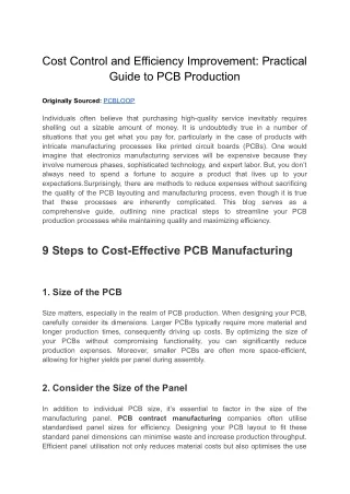 Enhancing Efficiency and Managing Costs: A Practical Handbook for Optimizing PCB
