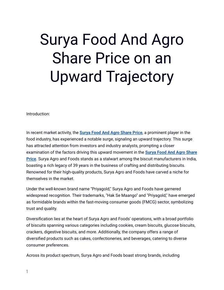 surya food and agro share price on an upward