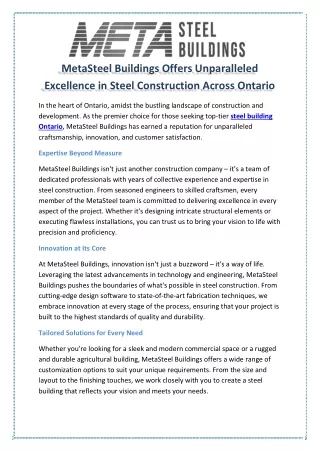 MetaSteel Buildings Offers Unparalleled Excellence in Steel Construction Across